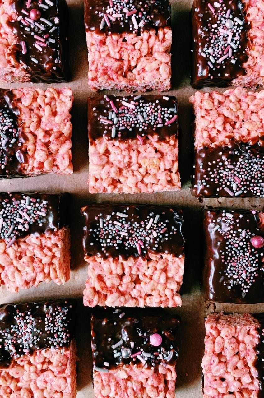 Chocolate Covered Strawberry Rice Crispy Treats