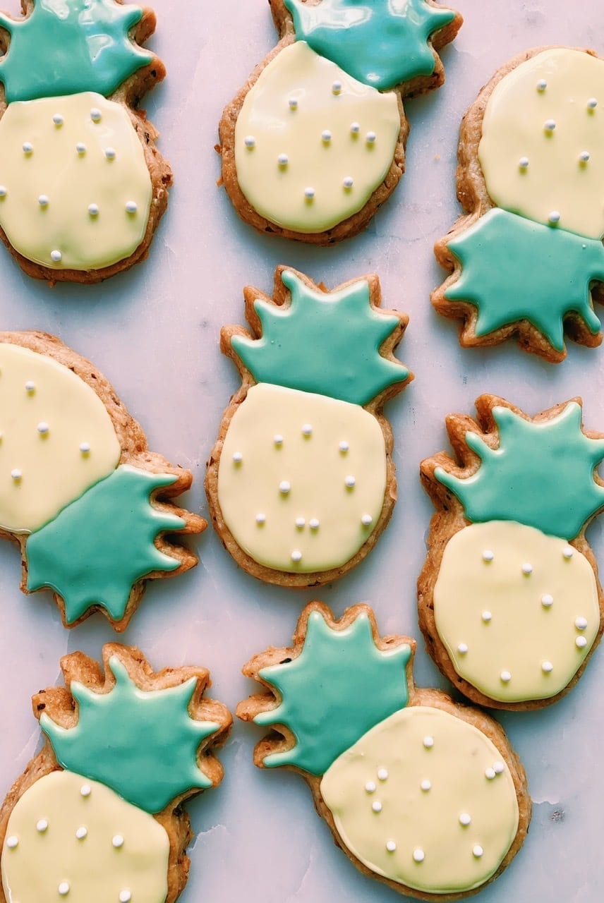 Toasted Coconut Shortbread Cookies with Pineapple Icing