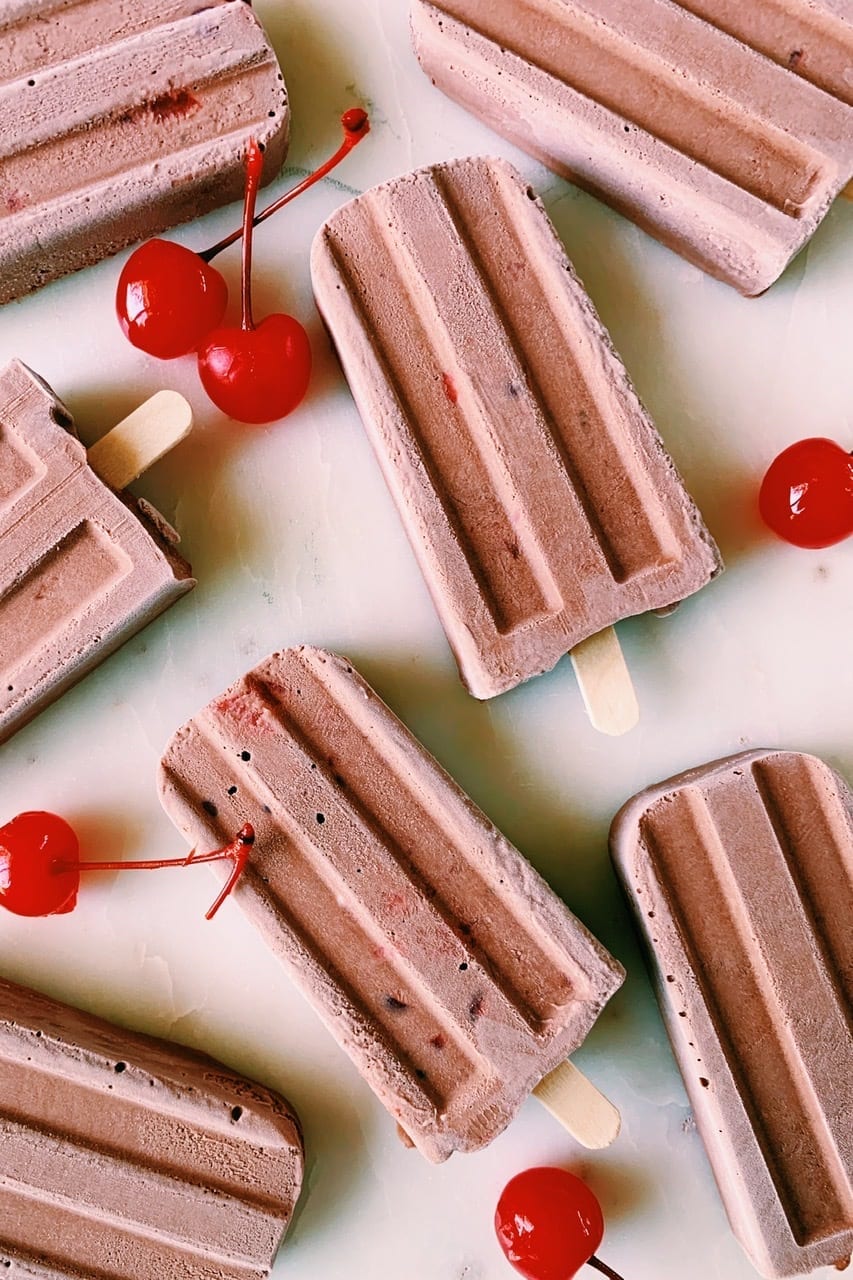 Chocolate Popsicles With Cherry and Greek Yogurt