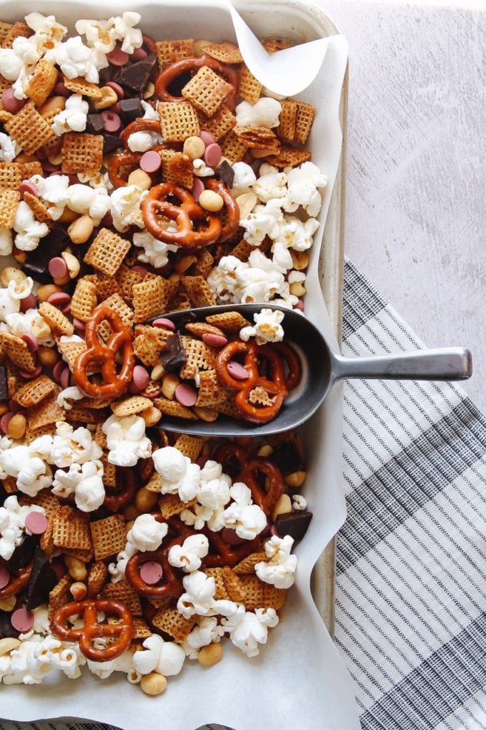 Sweet and salty chex mix with ruby chocolate 
