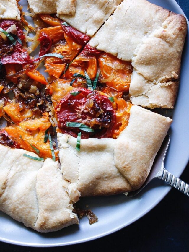 heirloom tomato galette with caramelized onions