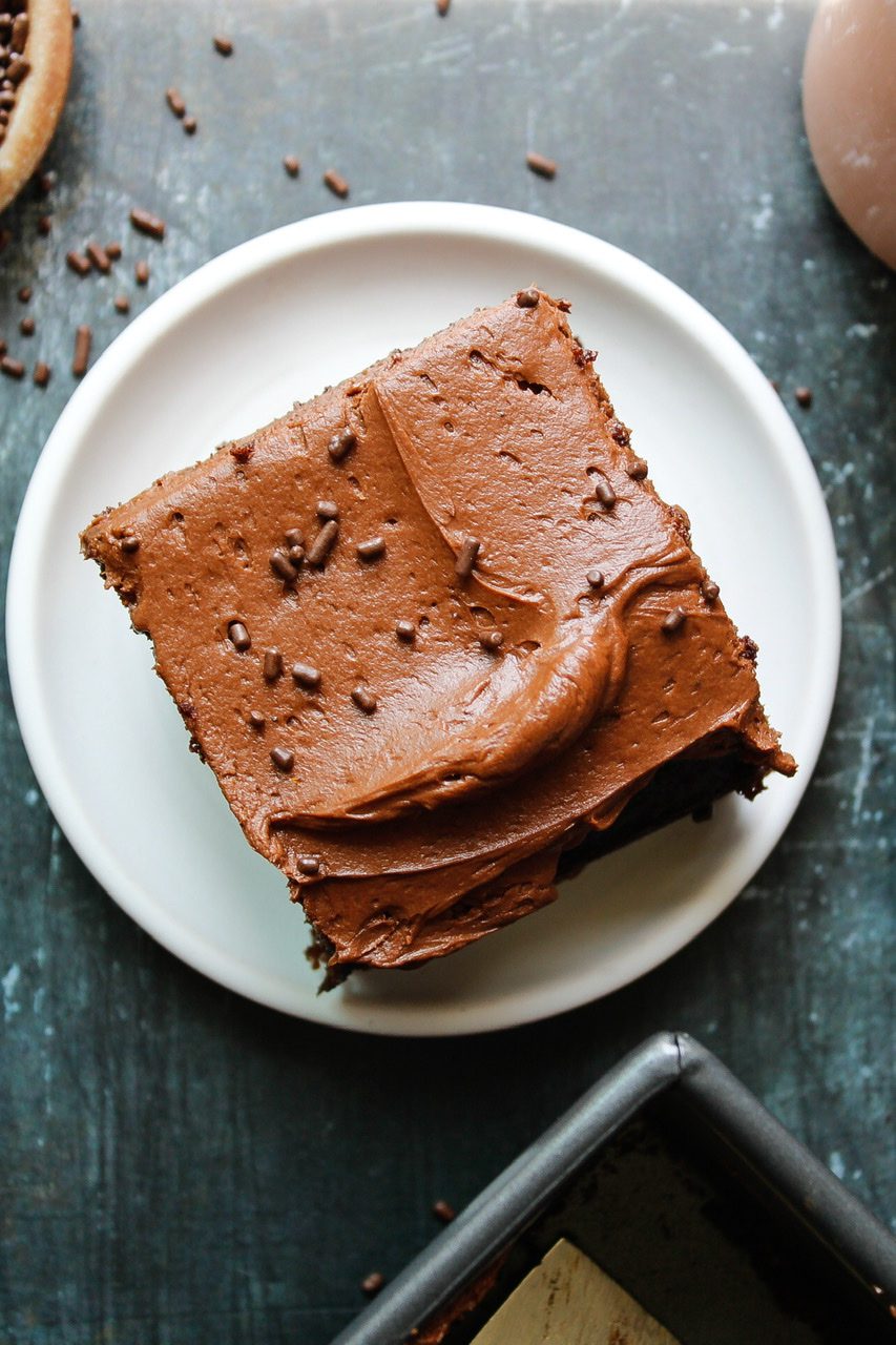 slice of sourdough chocolate cake on a white plate