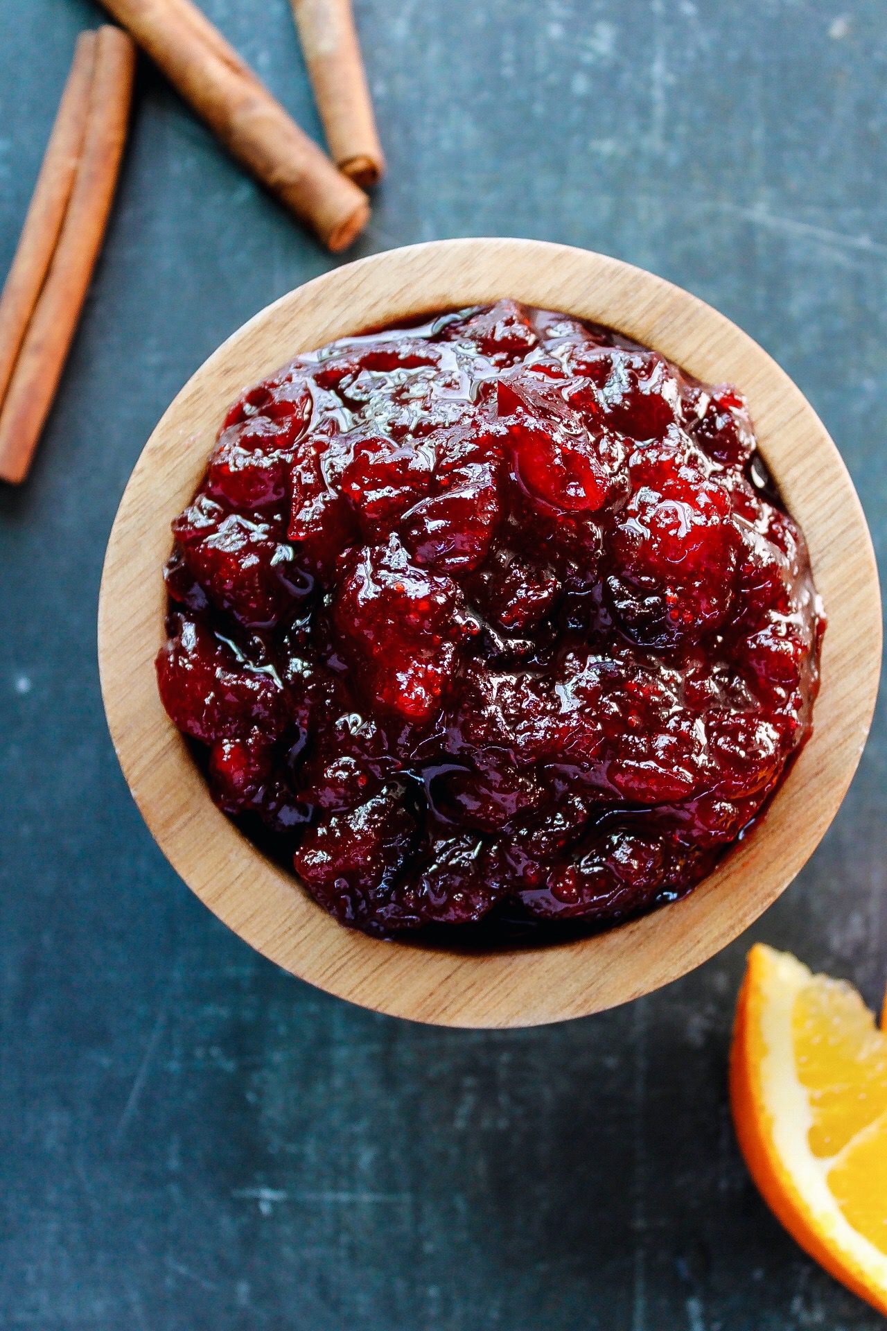 cranberry sauce with orange and cinnamon in a small bowl