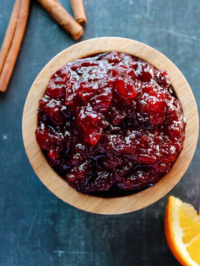 cranberry sauce with orange and cinnamon in a small bowl