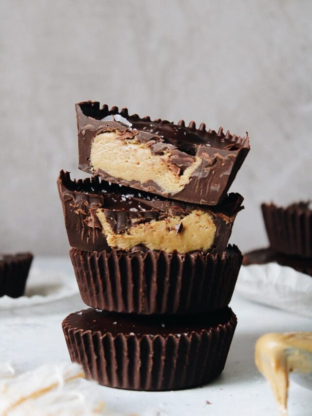 sunflower butter cups stacked with one cut in half