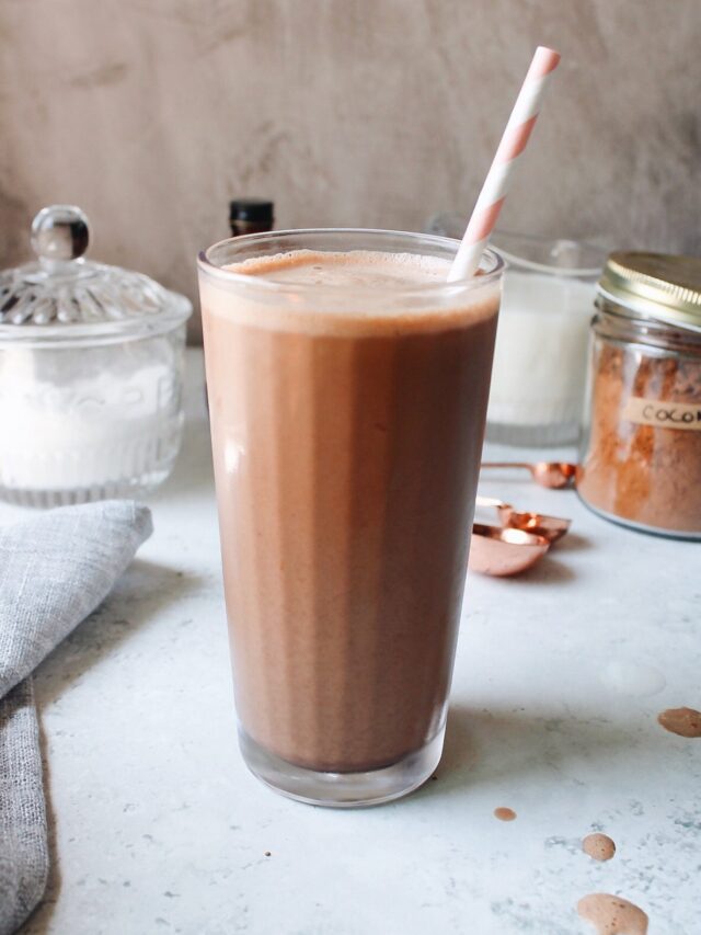 homemade chocolate milk in a clear glass