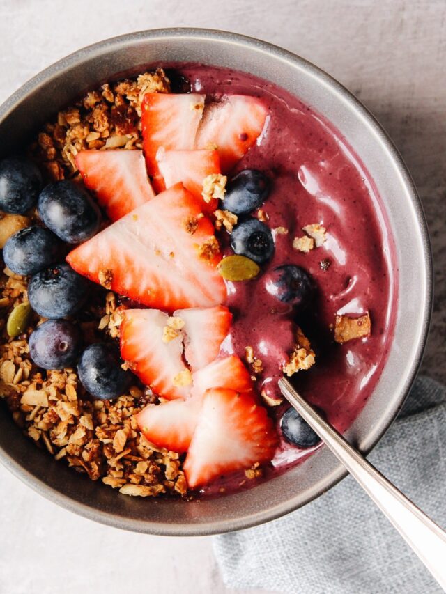 trader joe's acai bowl topped with granola and berries