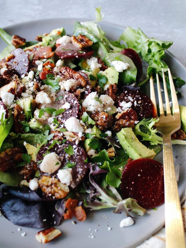 BEET AND AVOCADO SALAD (WITH BACON AND FETA TOO!)