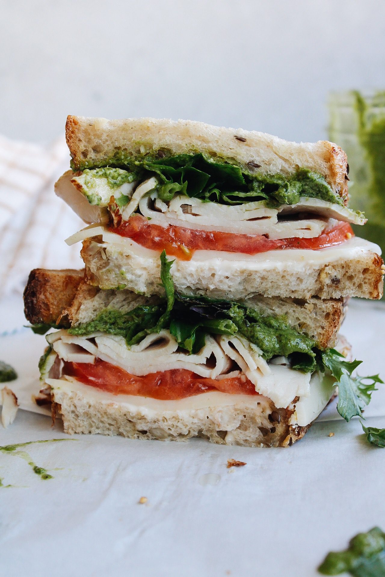 Turkey Pesto Sandwich With Marinated Tomato And Provolone The Fig Jar