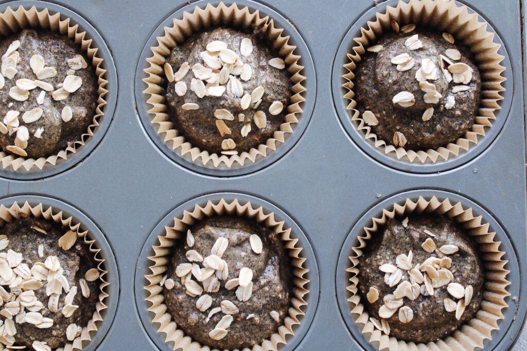 pumpkin buckwheat muffin cups topped with oats