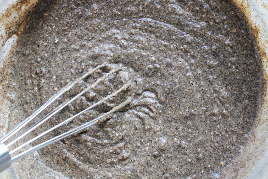 whisked batter in a bowl