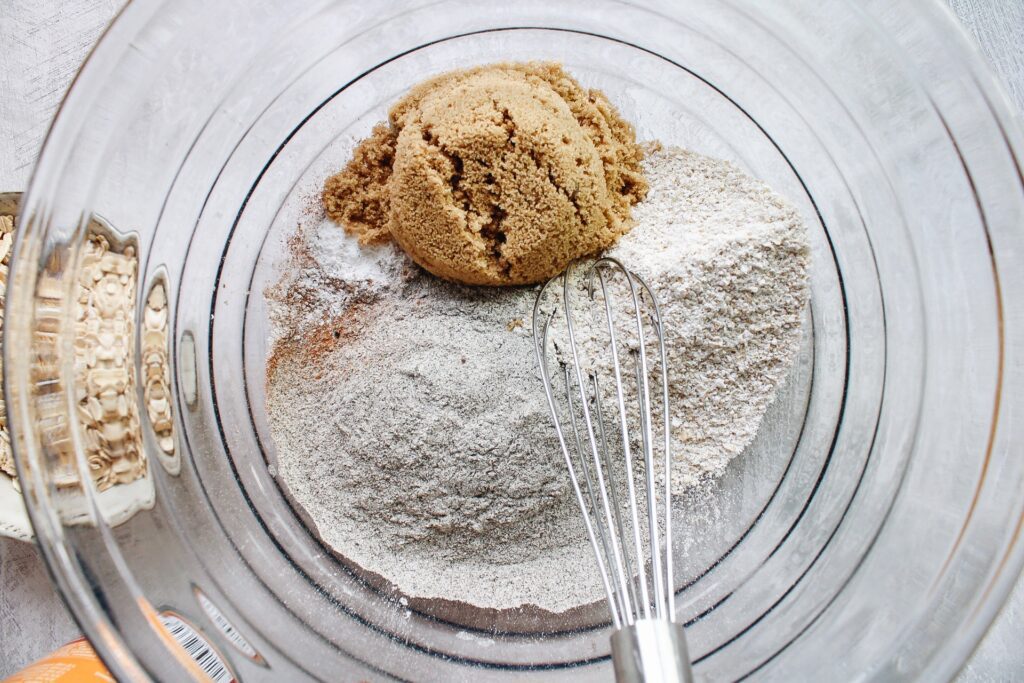 dry ingredients in a glass mixing bowl