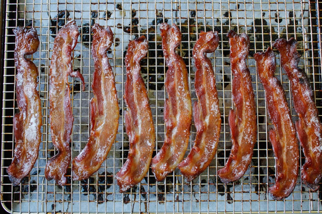 maple bacon cooked on a wire rack