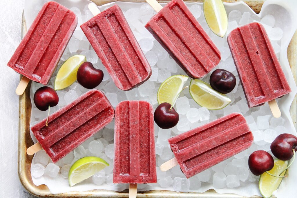 cherry popsicles with vanilla and lime