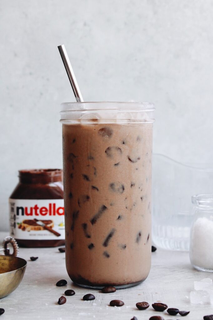 nutella latte in an glass jar