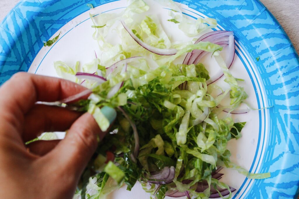 dressed lettuce for turkey pesto wraps