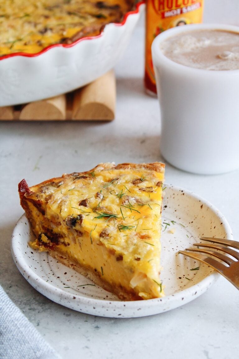 Bacon Mushroom Quiche with White Cheddar