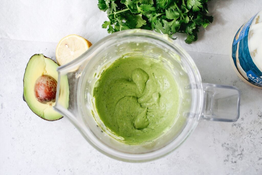 creamy cilantro sauce in a blender