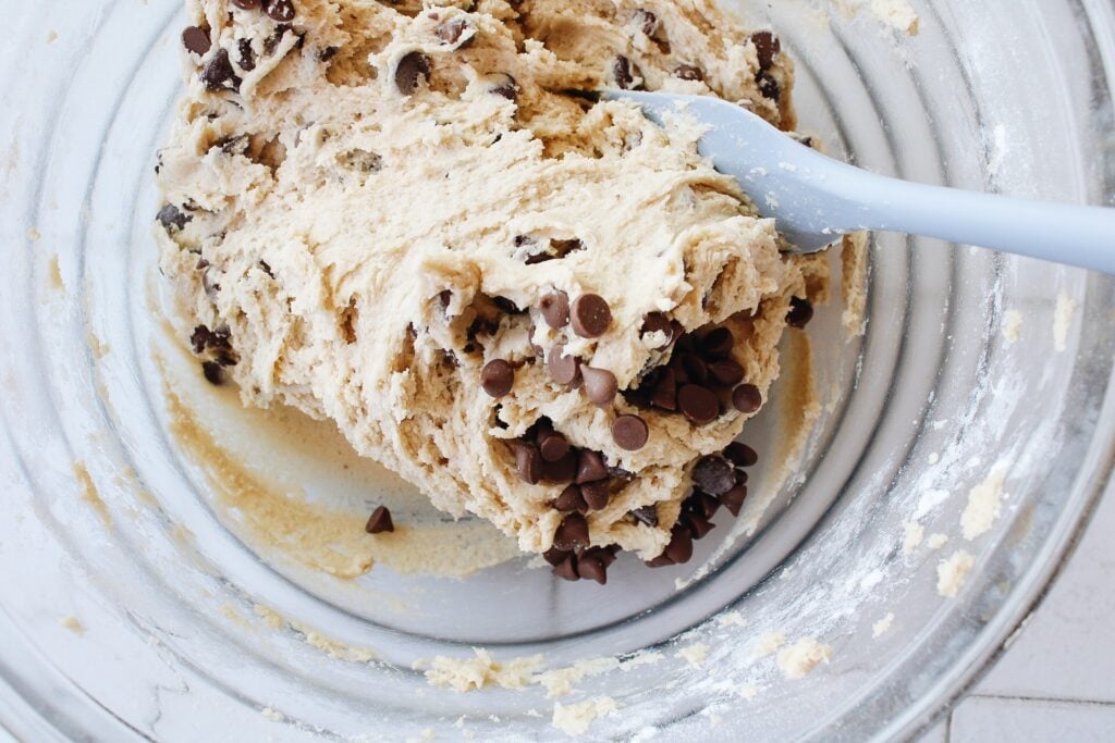 Carob chips added to cookie dough