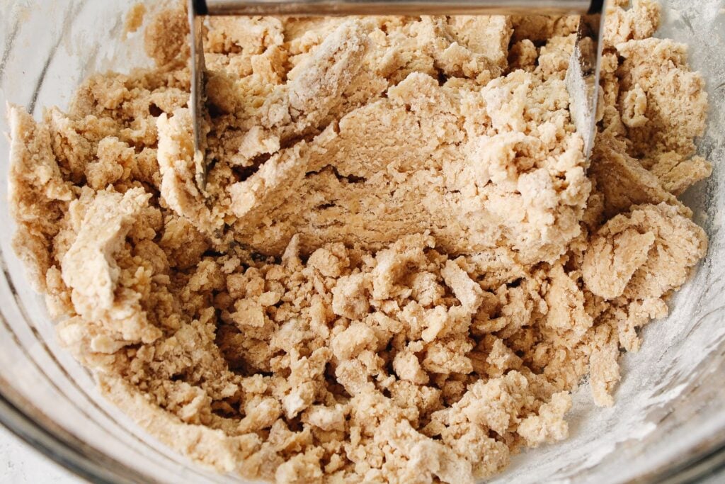 Chai shortbread dough in the process of being mixed