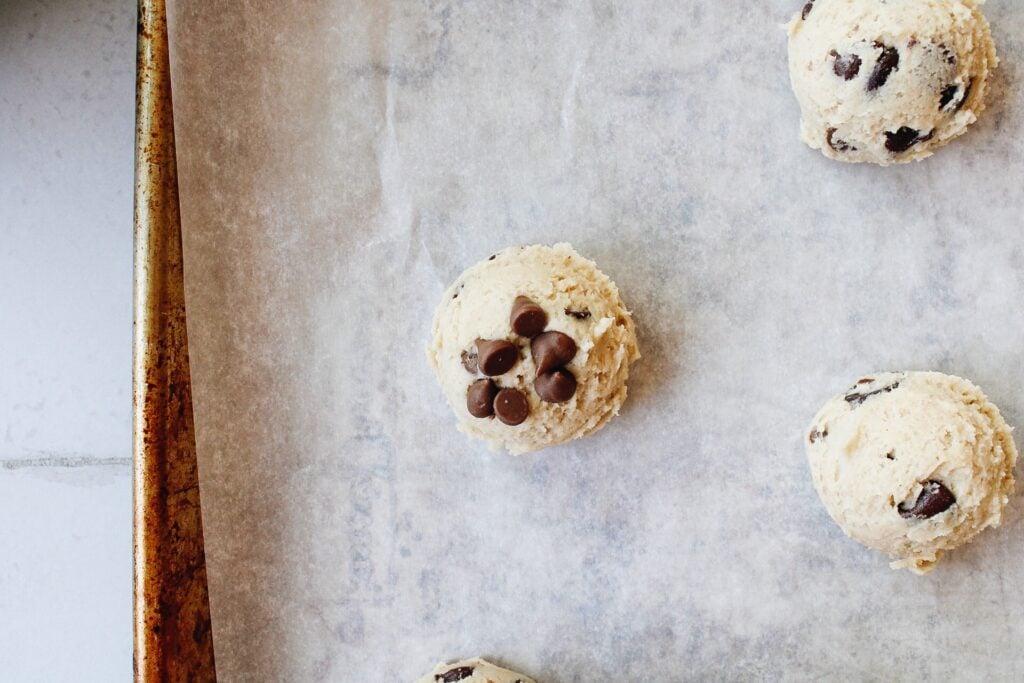 Cookie dough ball with extra carob chips on top