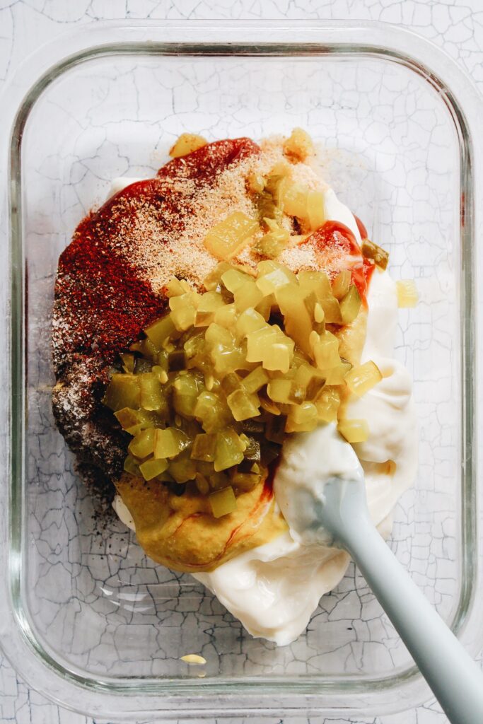 ingredients for homemade burger sauce before being mixed