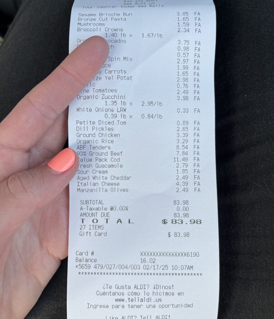 receipt for aldi meal plan