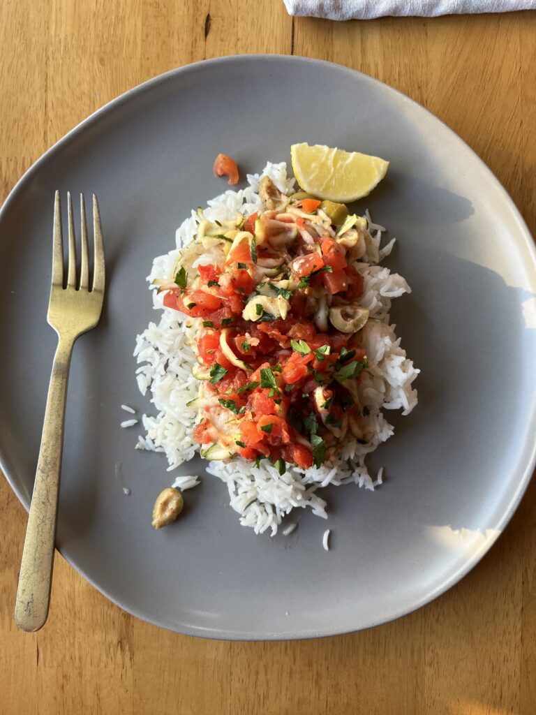 baked fish with tomatoes and olives