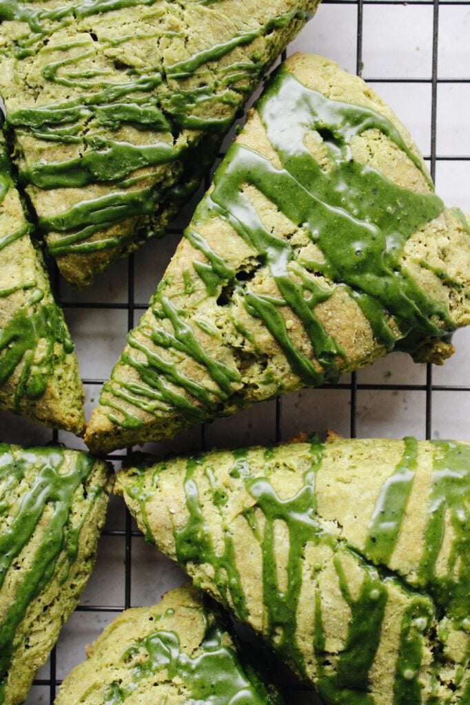 matcha scones on a cooling rack