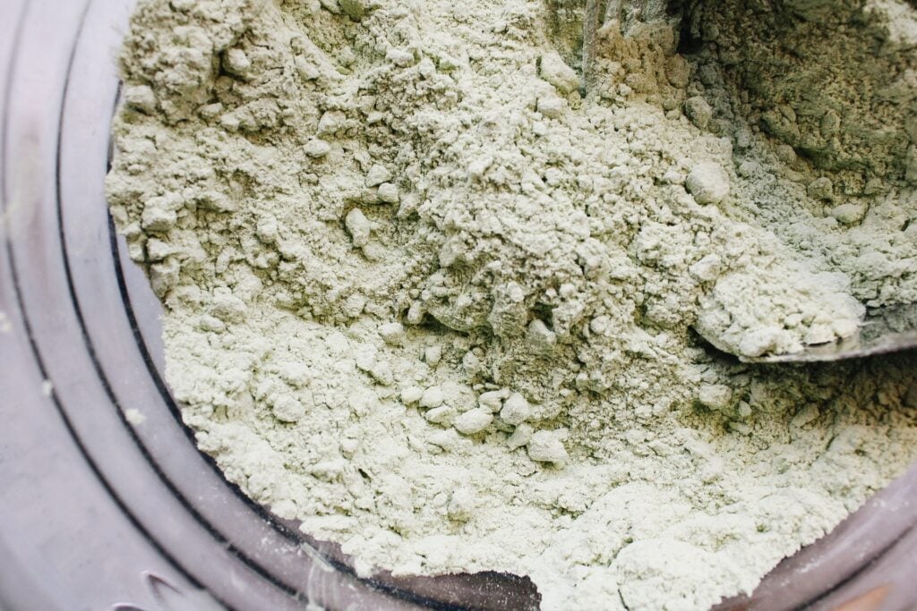 matcha scone dough with small pieces of butter