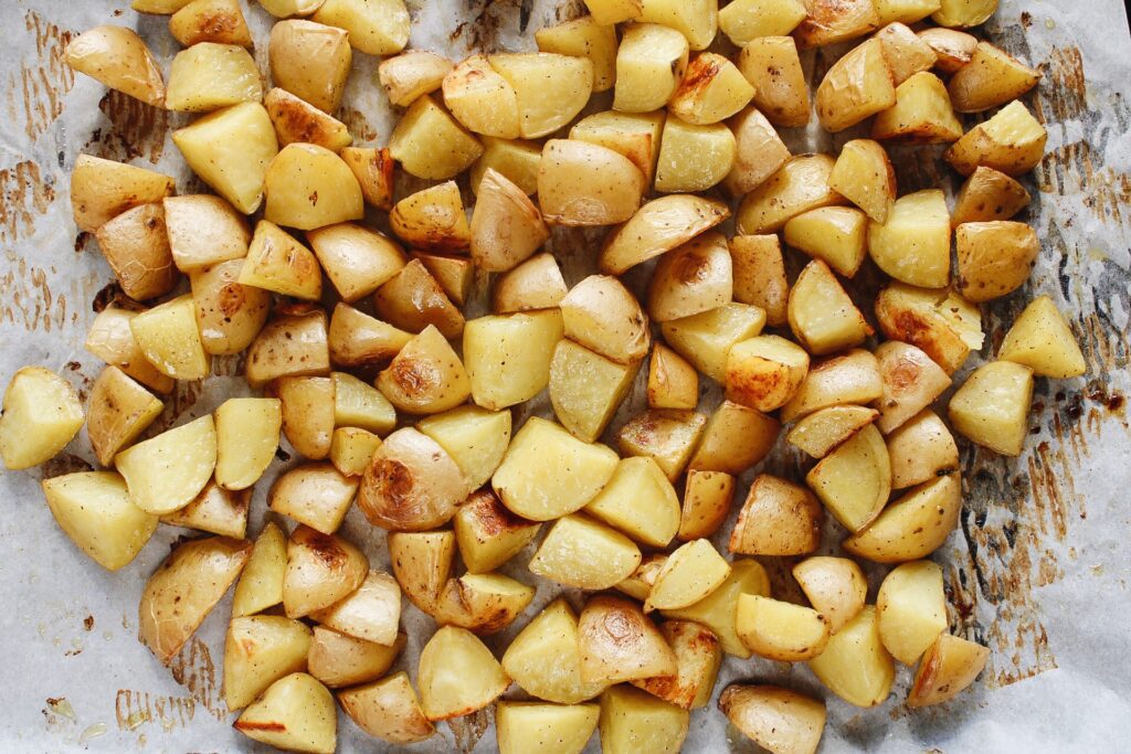 roasted potatoes on baking sheet